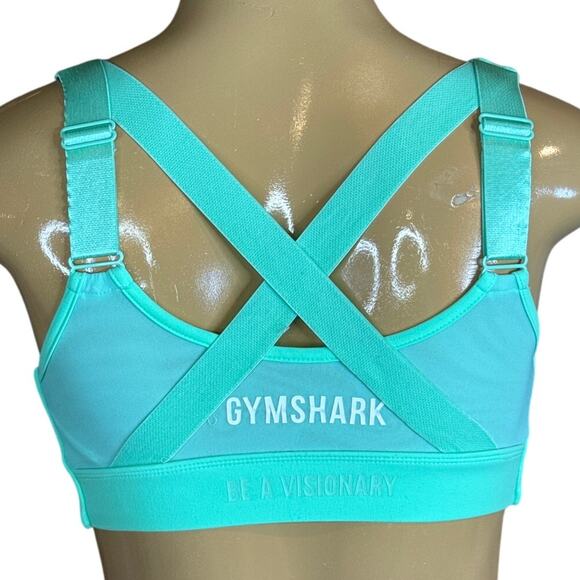 Gymshark Zip Front Sports Bra Cross Back Aqua Green Size XS - Picture 1 of 8